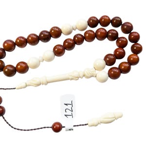Cuentas de oración de madera preciosa combinadas con hueso de camello, cuentas de árbol de coca natural Tasbih Deve Kemik Kuka Tesbih islam Tasbeeh, nuez de coquilla
