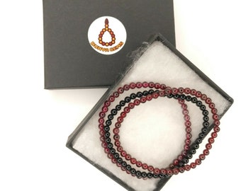 3 Elegant Genuine Gemstone 4mm Bracelet 2 Garnet & 1 Tourmaline Christmas Gift 880