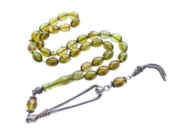 Enhanced Green Baltic Amber Rosary Tasbih Damla Kehribar Tesbih Misbaha 519