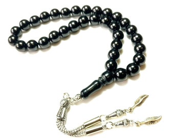 Jet Prayer Beads, Gemstone Tasbih, Gurcu Oltu Tesbih Jetstone Tasbeeh Misbaha Subha Islam Eid Gift 438