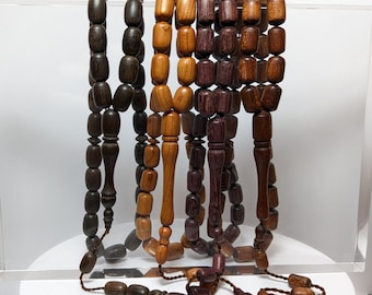 Turkish Wooden Prayer Beads Tasbih Agac Tesbih (EACH Wood has different PATTERN) Worry Beads (Pelesenk Cypress Purpleheart Buckthorn)