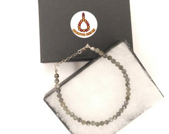 Elegant Genuine Labradorite Gemstone 4 mm Skinny Bracelets with 925 sterling silver Christmas Gift 465
