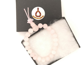 Rose Quartz Power Bracelet: Gemstone Mala Prayer Beads, 7 inch