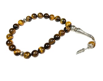 Genuine Tigers Eye Gemstone Elastic Bracelet with 23 beads, Elastic cord Worry Beads, Elastik Tesbih Bileklik, Turkish Prayer 854