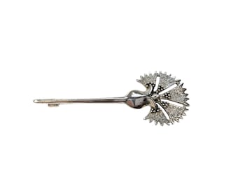 Silver Carnation Flower Brooch Pin Jewellery, 6.3grams, 925 Sterling Silver Ottoman Turkish Floral Motives 6.5cm by 2.5cm