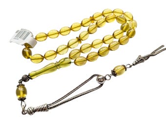Enhanced Yellowish Green Baltic Amber Rosary Tasbih Damla Kehribar Tesbih Misbaha 873
