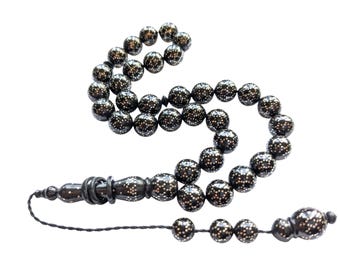Silver Inlaid Coquilla Nut Prayer Beads Gumus Kuka Tesbih Kokka Tasbih 486