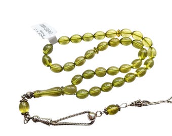 Enhanced Green Baltic Amber Rosary Tasbih Damla Kehribar Tesbih Misbaha 941