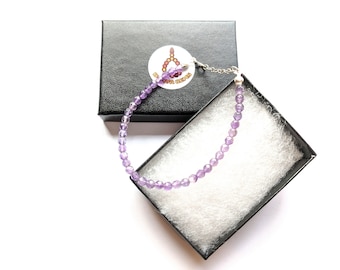 Elegant Genuine Amethyst Gemstone 4 mm Skinny Bracelets with sterling silver Christmas Gift