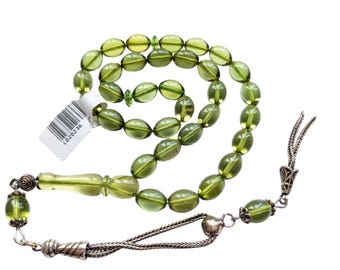 Enhanced Green Baltic Amber Rosary Tasbih Damla Kehribar Tesbih Misbaha 713