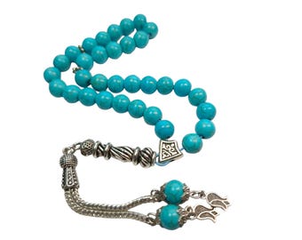 Pressed Turquoise  Worry Beads Gemstone Prayer Beads Pres Turkuaz Tesbih Feroza Tasbih Firuze Komboloi 040