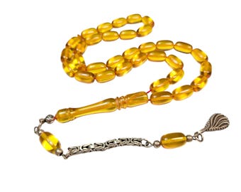 Light Weight Yellow Prayer Beads ATES SIKMA Kehribar Tesbih Turkish Misbaha Tasbih Eid 574