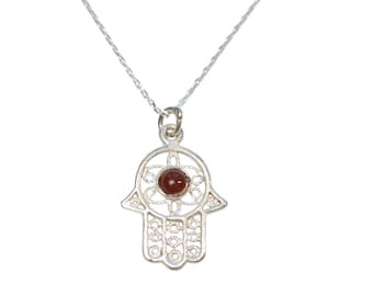925 Silver Hamsa Fatima Hand Necklace Nazar Evil Eye Pendant Agate Gift Good Luck Protection Evil Eye Pendant Palm Christmas Gift