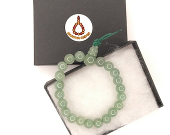 Green Aventurine Mala Bracelet: Gemstone Prayer Beads, 7 inch