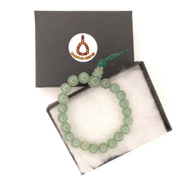 Green Aventurine Power Bracelet, 7" inch Mala, Genuine Gemstone Mala Bracelet with elastic cord, Mala Prayer Beads Ideal Christmas Gift