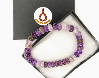 Genuine Gemstone Rondelle Bracelets with elastic cord, Amethyst, Rose Quartz, Indian Agate Aqeeq, Tigers Eye, Christmas Gift