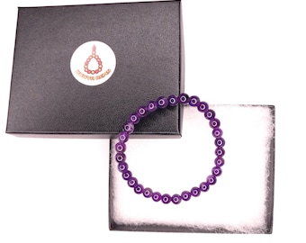 Genuine Gemstone 6mm Dainty Bracelets with elastic cord, Amethyst, Rose Quartz Best Small Gift (7 inches 17.5cm +/- 5%)