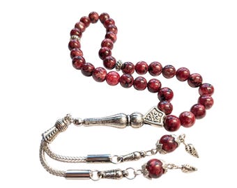 Pressed Red Jade Worry Beads Prayer Beads Tesbih Tasbih Turkish 824