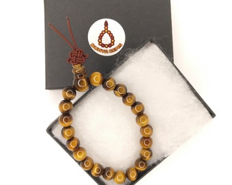 Tigers Eye Gemstone Bracelet: 7" Elastic Mala Prayer Beads 301