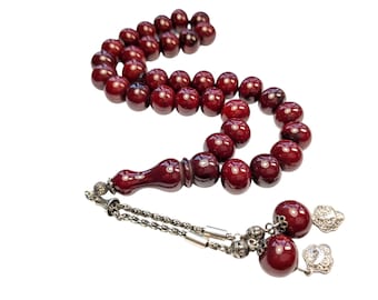 XL Prayer Beads Turkish SIKMA Tesbih 925 Silver Tassel Tasbih Misbaha Subha (Not Heated, Tinted & Coloured) 749