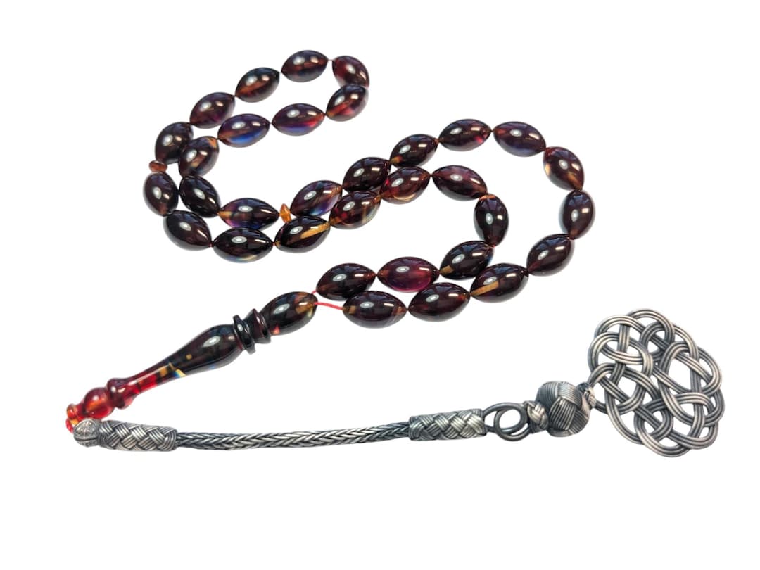 Gök-Türk Gebetskette - Tesbih 33 Perlen Tasbih 'Cukur' - Dunkelrot