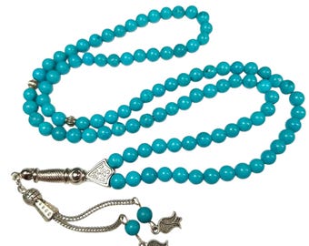 99 Whole Turquoise Beads Small Size Dua Tasbih Tesbih Feroza Gemstone Prayer 198