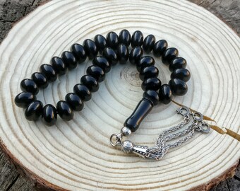 Jet Natural Gemstone Prayer Beads, Jet Tasbih, Oltu Tesbih, Jetstone Misbaha