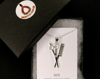 Hairdresser Scissors 925 Sterling Silver Necklace Barber Hair Stylist Coiffeur 967