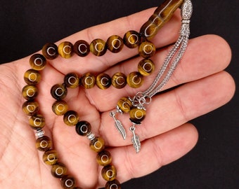 Tiger's Eye Worry Beads Genuine Gemstone Prayer Beads Kaplan gözü Tesbih Tasbih Komboloi 718