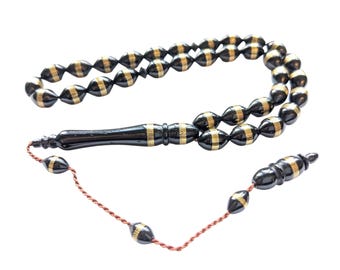 Brass Inlaid Coquilla Nut Prayer Beads, Kokka Tasbih, Pirinc Islemeli Kuka Tesbih, Misbaha, Tasbeeh Islamic, Muslim, Gift 985