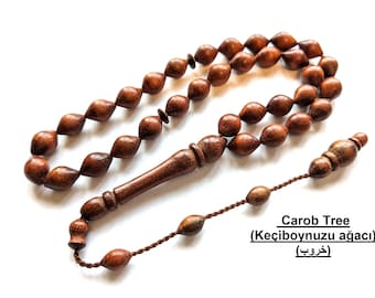 Turkish Wooden Prayer Beads Tasbih Agac Tesbih (EACH Wood has different PATTERN) Tasbeeh Worry Beads (Carob Alder Olive Wood)