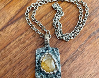 Kjeldahl, Denmark brutalist pewter & stone pendant necklace circa 1970s