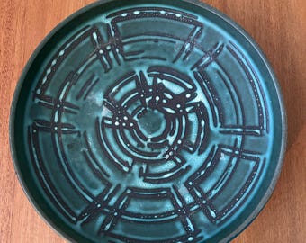 brutalist Carstens Tönnieshof West German pottery low serving / console bowl dish circa 1960s / lava glaze / Heinz Siery