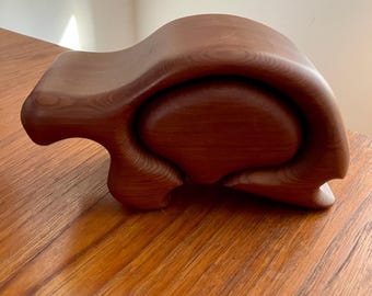 organic turtle form jewelry / trinket wooden puzzle box in Redwood by Fred & Marilyn Buss