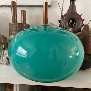 Prescolite turquoise cased glass pendant lamp / 1960s / Holmegaard