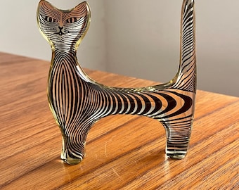 Abraham Palatnik lucite cat sculpture 1960s / black Op Art design / Brazilian Modern