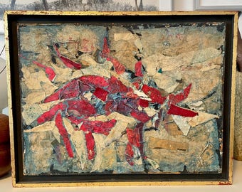 Robert McIntosh (1916-2010) moody abstract 1960s mixed media / painting / collage (brother of Harrison McIntosh)