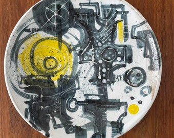 stunning Heather Rosenman hand-painted brutalist low bowl / LA artist / California design