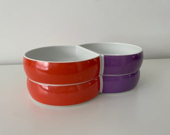 2 Block Chromatics Lavendelrot porcelain stacking double bowls / serving dishes by Gerald Gulotta for Arzberg, Germany / 1970s / pet bowls