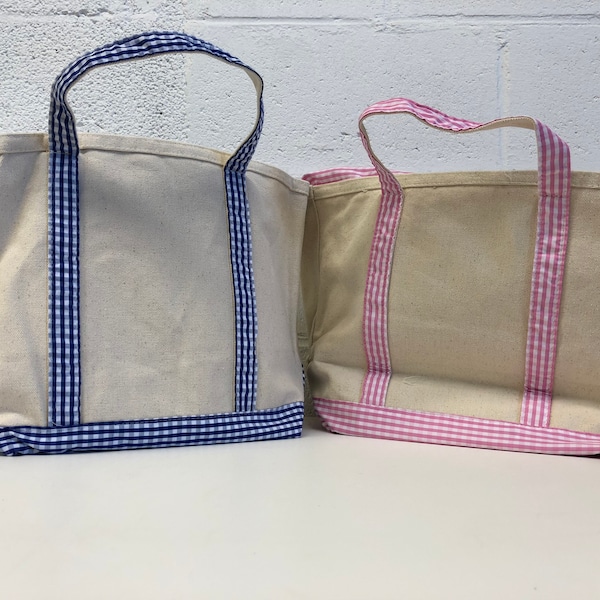 Gingham Cotton Zipper Tote Pink or Blue