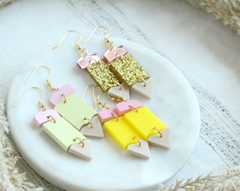 Pencil Teacher Appreciation School Themed Acrylic Earrings Pencil Pastel Bright or Glitter Acrylic Earrings Pencil Acrylic Earring