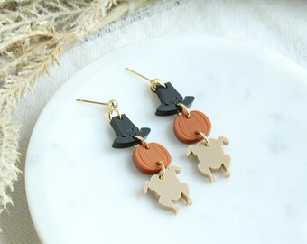 Thanksgiving Turkey Day Earrings Acrylic Earrings Thanksgiving Funny Quirky Turkey Hat and Pumpkin Earrings Pilgrim Hat, Pumpkin and Turkey
