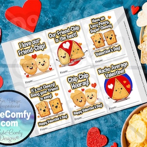 Cute Chips Cheese Crackers Tarjetas de San Valentín imprimibles para niños, Aula Día de San Valentín Escuela Descarga instantánea Etiquetas Tarjetas Etiqueta Archivo JPG