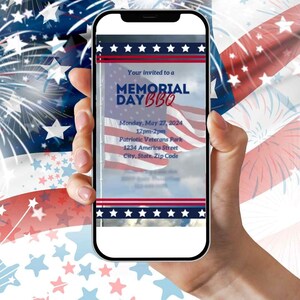 Editable Animated Memorial Day BBQ Invitation, Digital Text Template Printable Cookout BBQ Picnic Family Summer Veteran Event Invite Evite