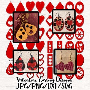 Valentine Earring SVG Laser Cut Files Bundle Download for Cricut, Silhouette, Glowforge Aura Heart Pendant Layered Earrings Commercial Use