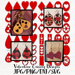 Valentine Earring SVG Laser Cut Files, Heart Pendant Dangles (Digital Download)  Bundle Layered Jewelry Commercial Use