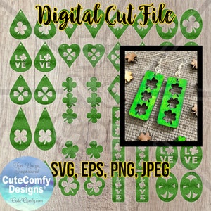 St Patricks Day Shamrock Earrings SVG Laser Cut File Bundle (Digital Download)  22 Designs Clover Commercial Use