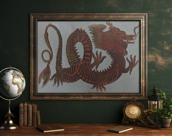 Chinese Dragon -  Art Print · Linoleum Print · Fine Art · Wall Art · Hand Craved Art · Home Decor · Chinese Art · Fantasy Art · Dragon Art