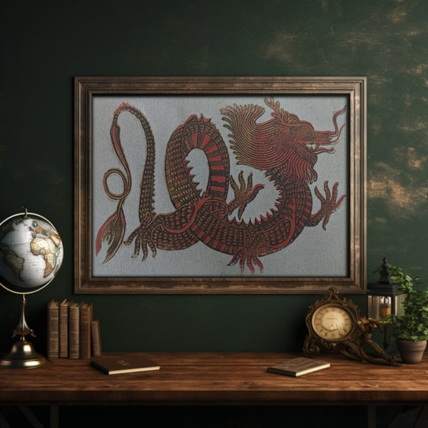 Chinese Dragon -  Art Print · Linoleum Print · Fine Art · Wall Art · Hand Craved Art · Home Decor · Chinese Art · Fantasy Art · Dragon Art