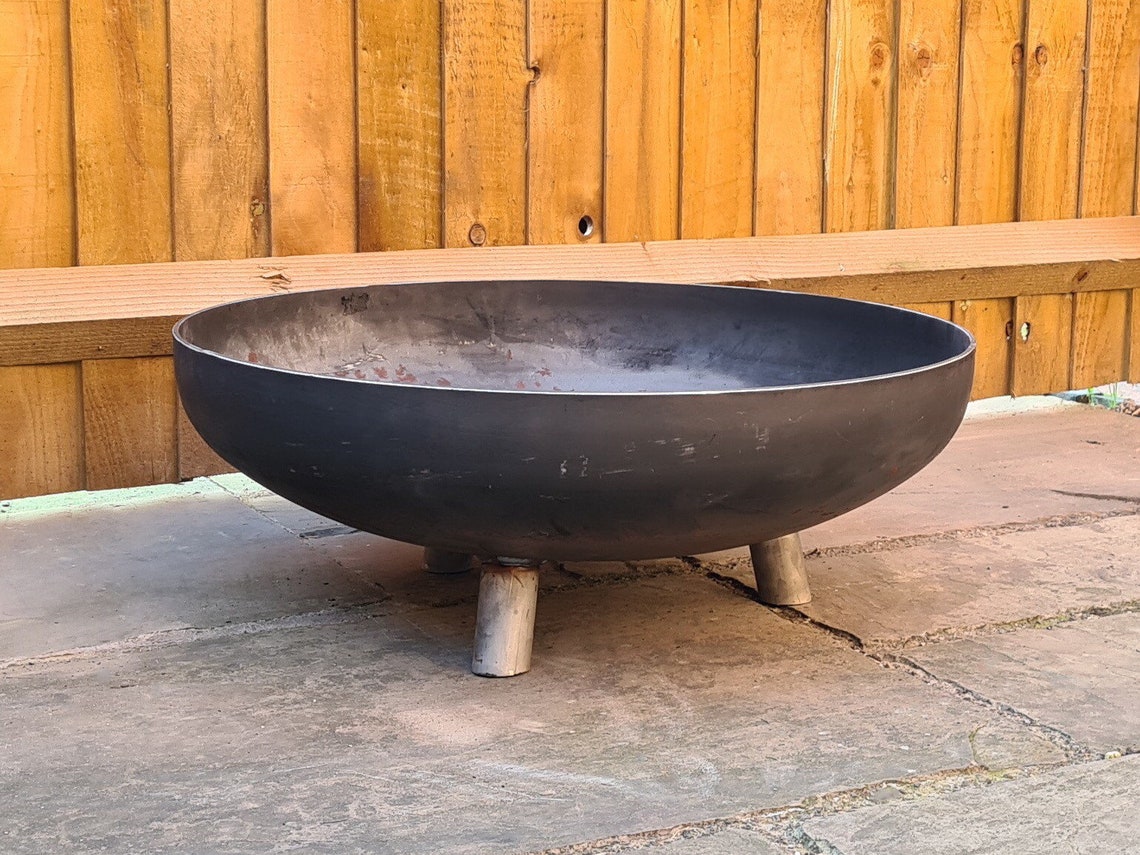 Large Sleek Fire Pit Bowl / Rustic Solid Steel Dish / Etsy